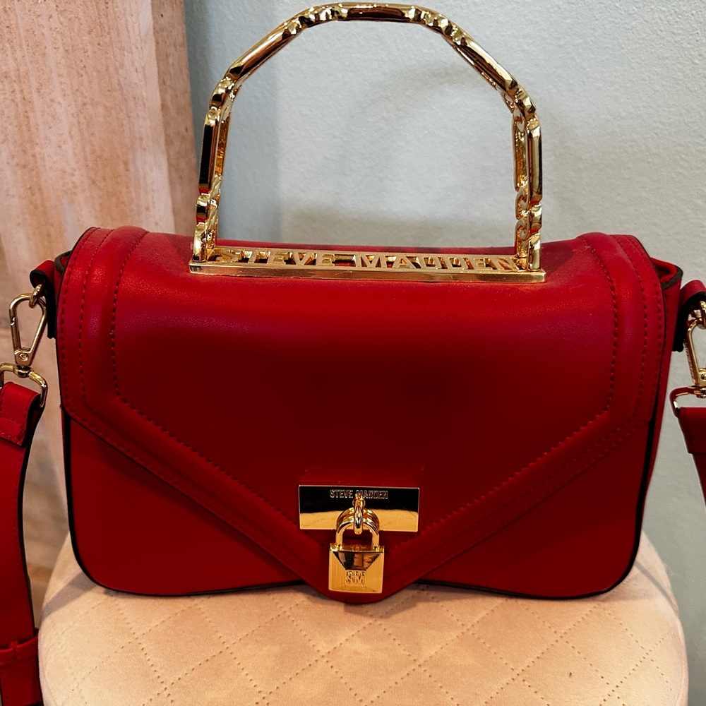 Steve Madden Red Handbag with Gold Accents